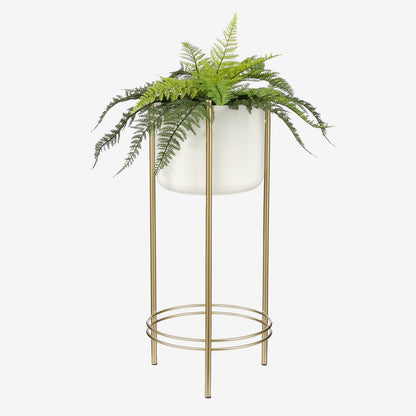 Chique gouden en witte plantenpot op standaard