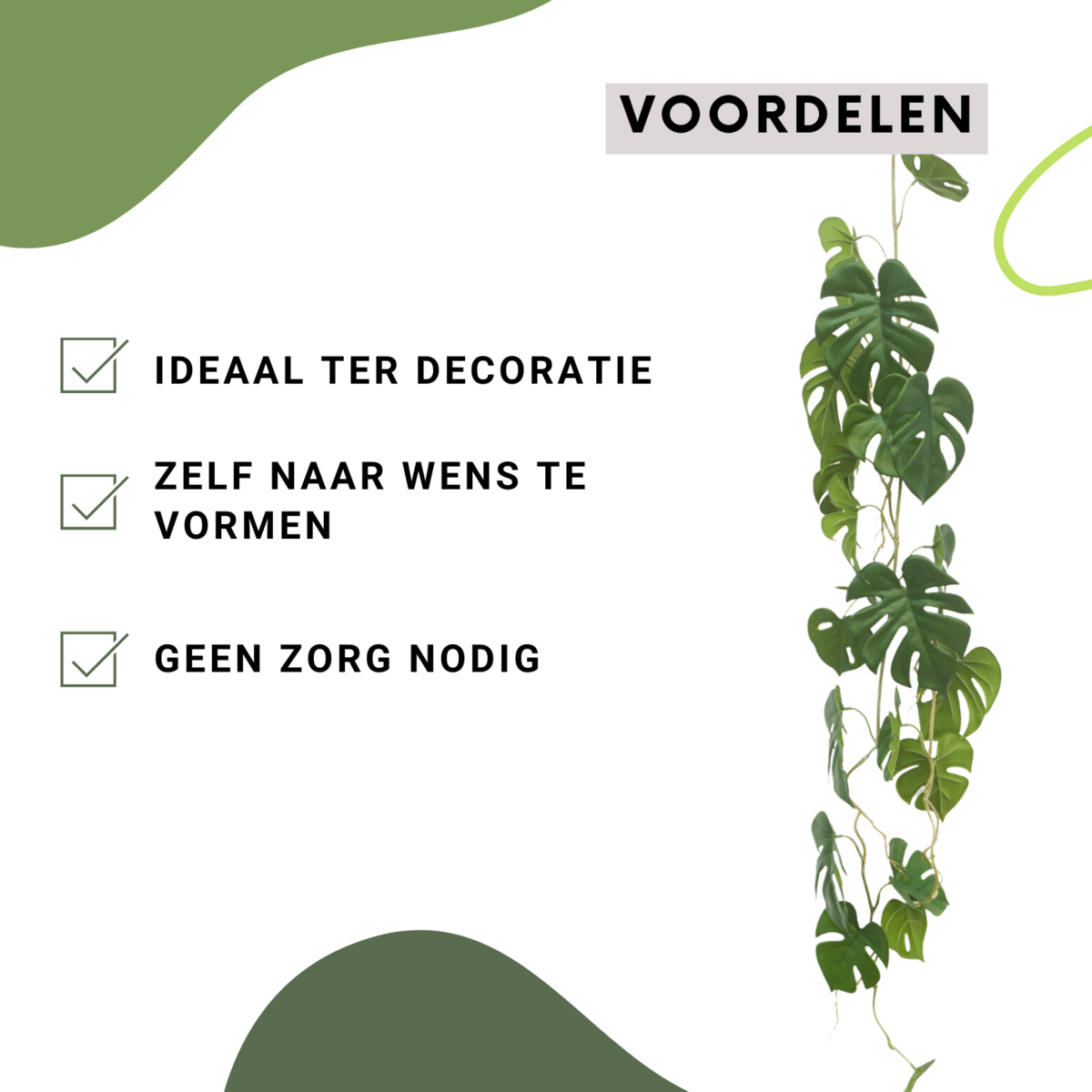 Prachtige groene kunstige decoratieve Monstera slingers