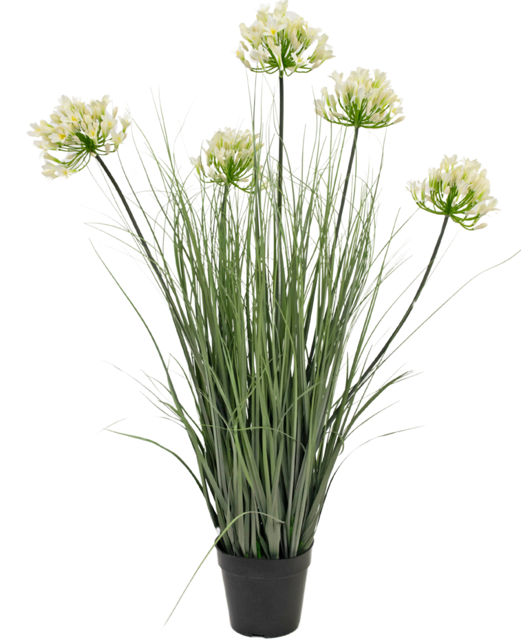 Kunstgras witte Agapanthus uiengraspot 90cm brandvertragend