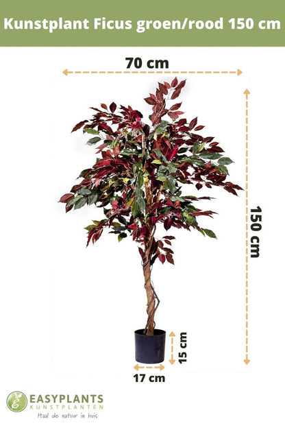 Kunstplant Ficus groen/rood 150 cm